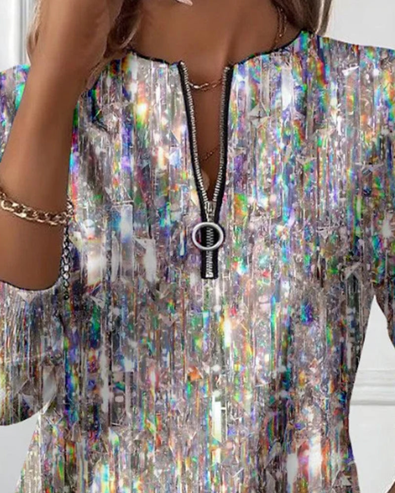 Zara | Silber-Sweatshirt mit halbem Reißverschluss