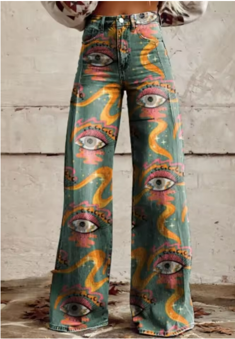Monique | Weite Bein Hose mit Augen-Print