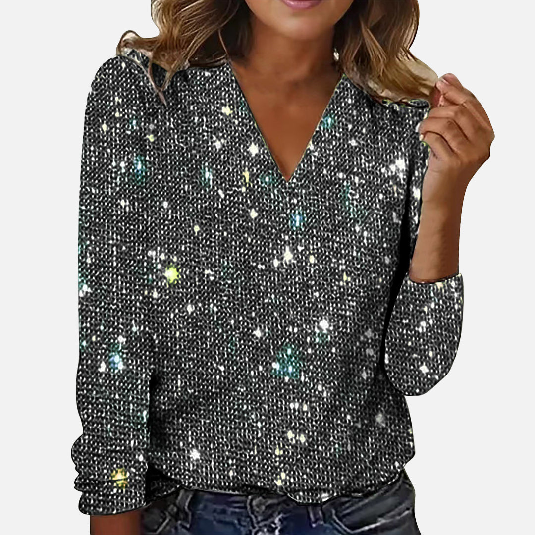 Sheray | Glitzerndes Shirt mit V-Ausschnitt