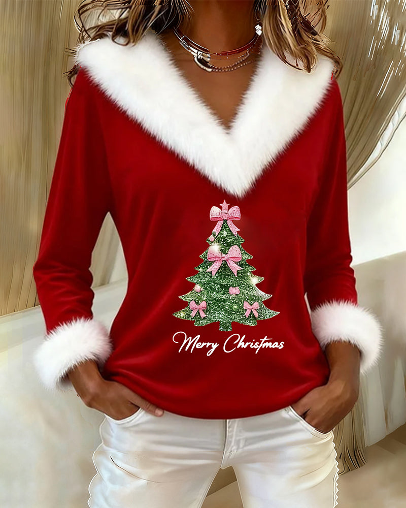 Louella | V-Ausschnitt-Pullover mit Weihnachtsbaum-Print