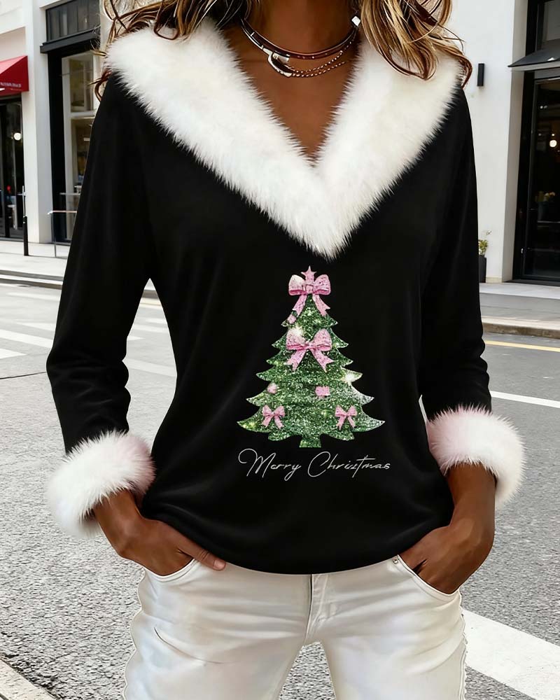 Louella | V-Ausschnitt-Pullover mit Weihnachtsbaum-Print