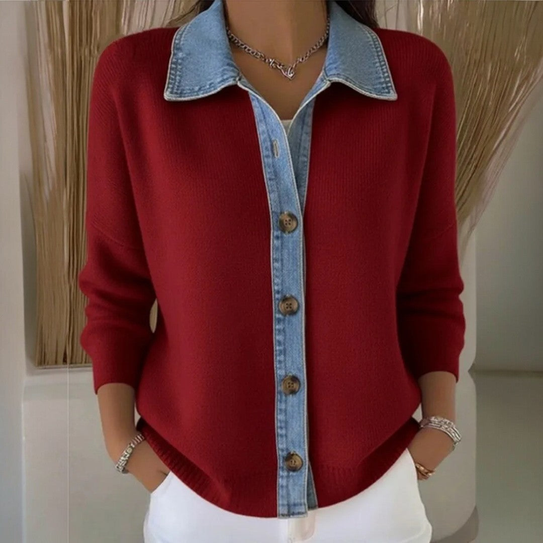 GIULIA - Strickpullover mit Denimkragen