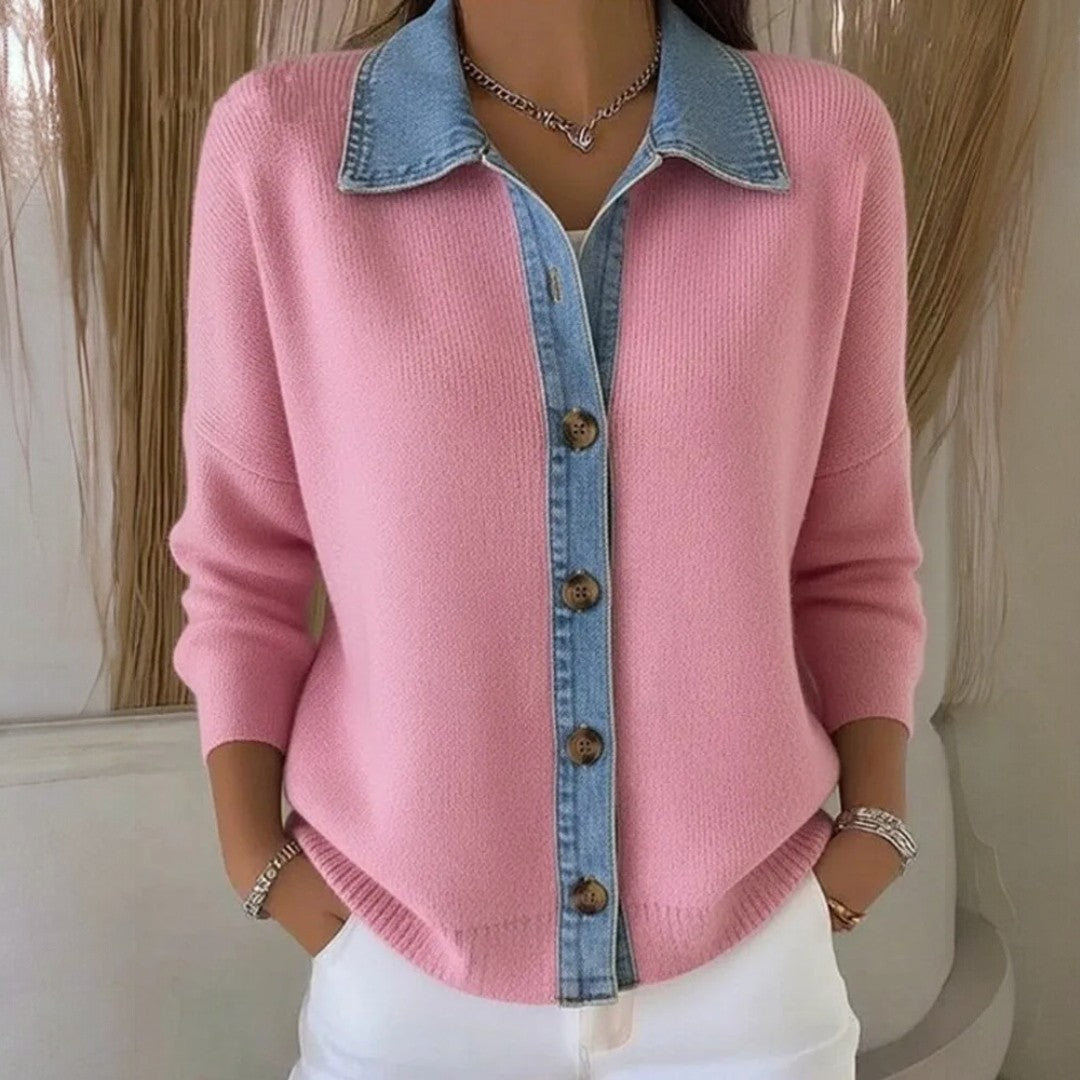 GIULIA - Strickpullover mit Denimkragen