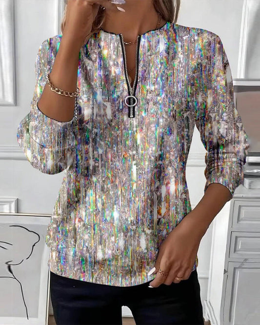 Zara | Silber-Sweatshirt mit halbem Reißverschluss