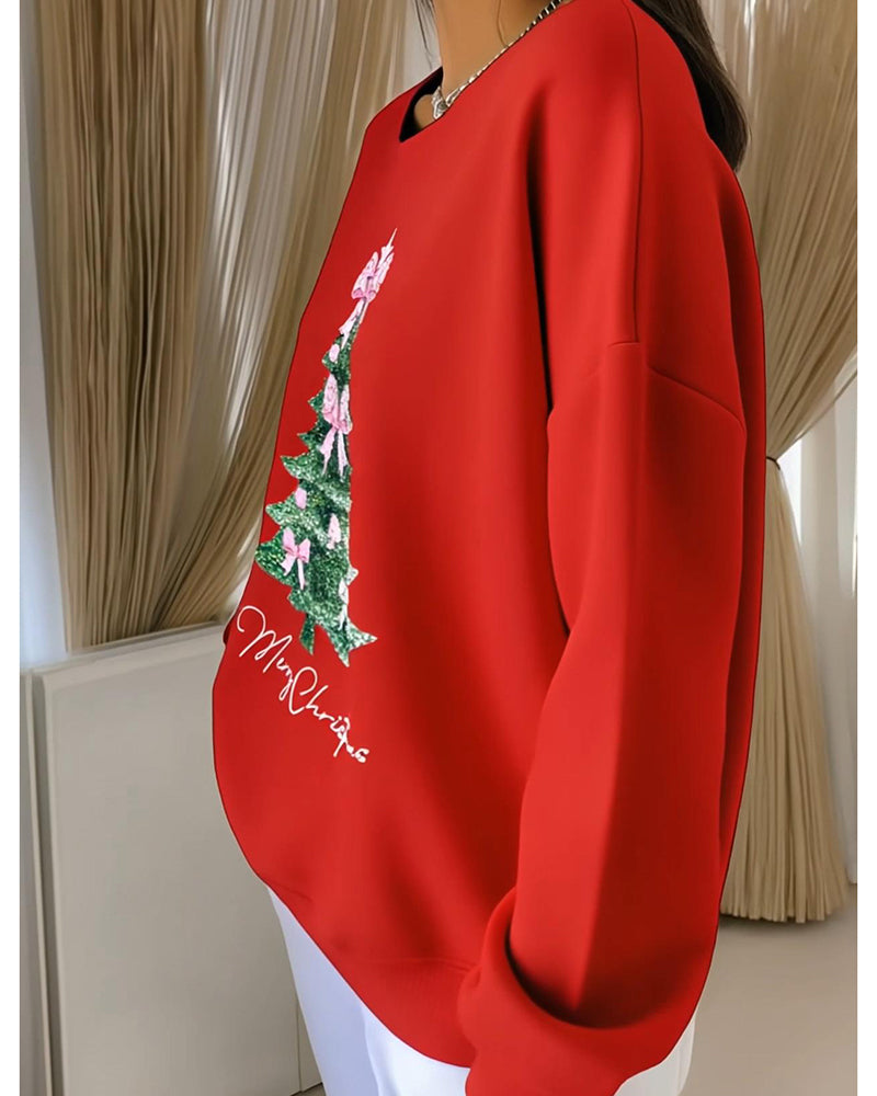 Trisa | Rundhals-Pullover mit Weihnachtsbaum-Druck